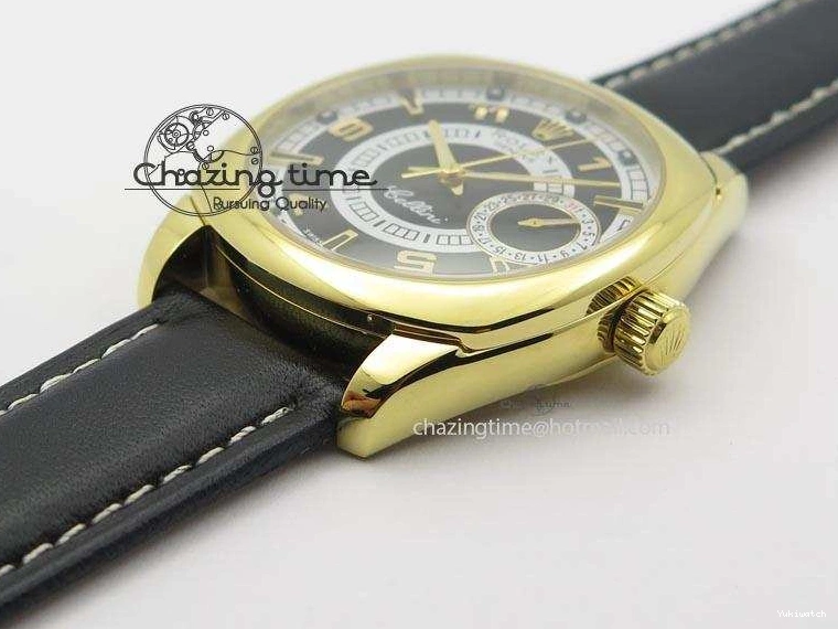 On Strap Black And Dial Numeral Date Leather A2824 Markers YG Cellini Brown Stick 0731
